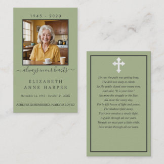 Tarjeta De Visita Minimalist Sage Green Funeral Prayer Card Photo