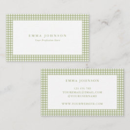 Tarjeta De Visita Minimalist Sage Green Gingham Plaid