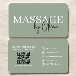Tarjeta De Visita Minimalist Sage Green Spa Massage QR Code
