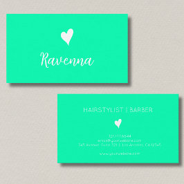 Tarjeta De Visita Minimalist Seafoam Green White Heart Barber Name
