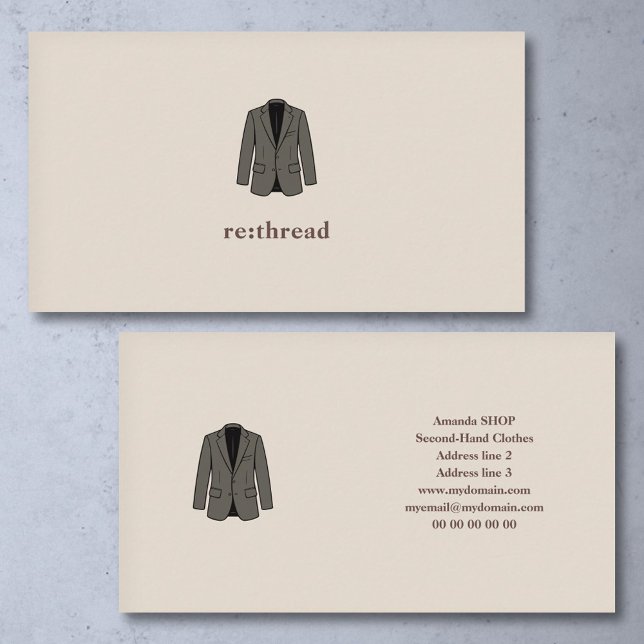 Tarjeta De Visita Minimalist Second-Hand Clothes Shop  (Minimalist Second-Hand Clothes Shop Business Card)