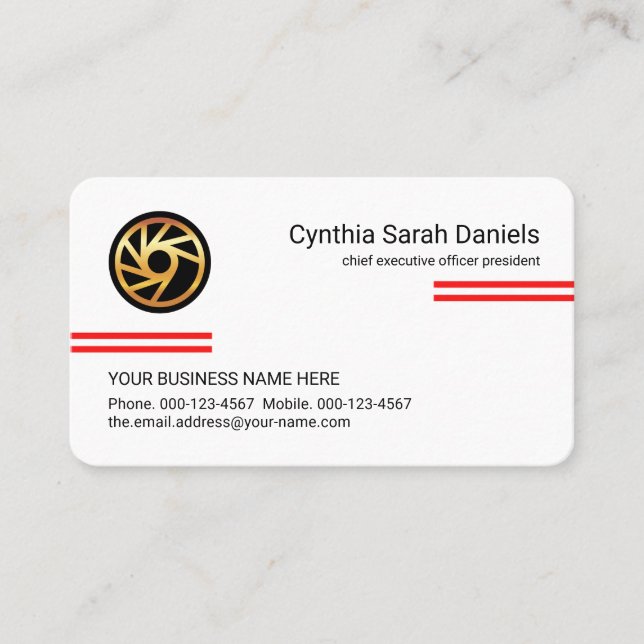 Tarjeta De Visita Minimalist Simple Red Lines CEO Founder (Anverso)