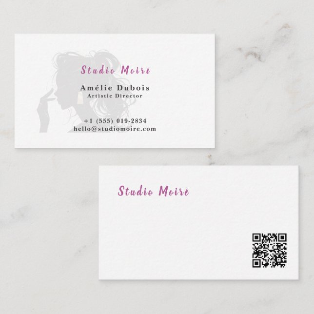 Tarjeta De Visita Minimalist Subtle Luxury Salon QR Code (Anverso / Reverso)