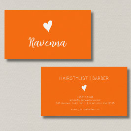 Tarjeta De Visita Minimalist Sunset Orange White Heart Barber Name