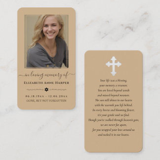 Tarjeta De Visita Minimalist Tan Cross In Loving Memory Photo Card