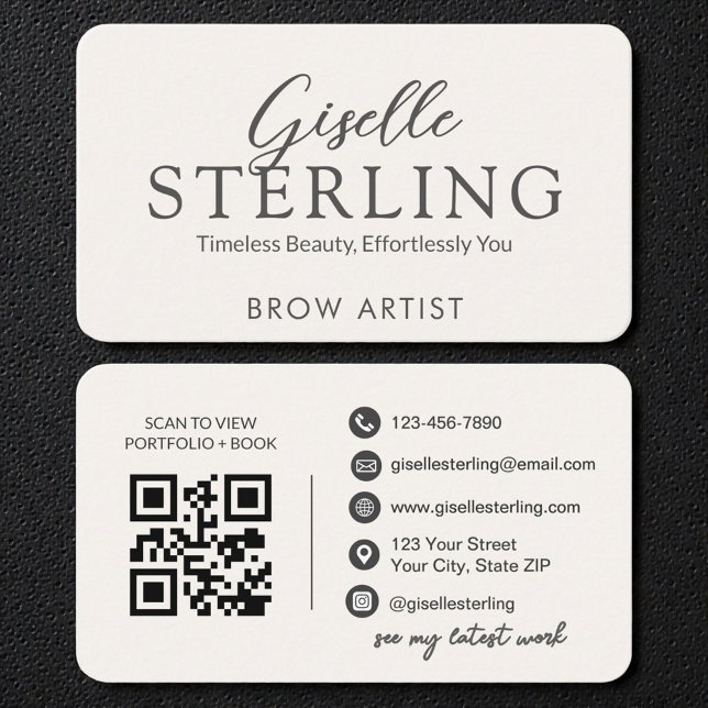 Tarjeta De Visita Minimalist White Script Eyebrow Artist QR Code (Subido por el creador)