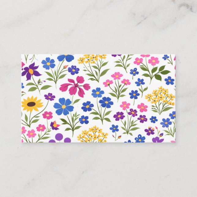 Tarjeta De Visita Minimalist Wildflower Seamless Pattern on White  (Anverso)
