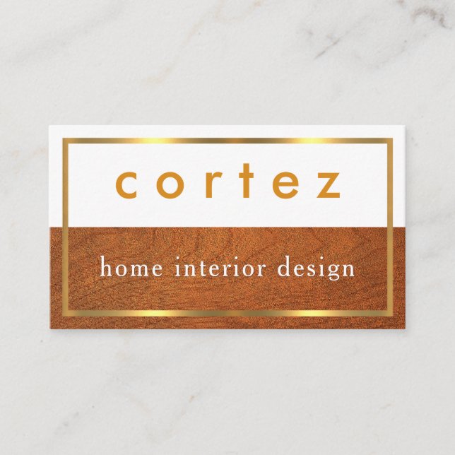 Tarjeta De Visita Minimalist Wood Timber Gold Frame (Anverso)