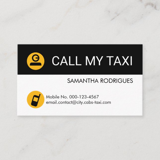 Tarjeta De Visita Minimalist Yellow Taxi Cab Driver (Anverso)