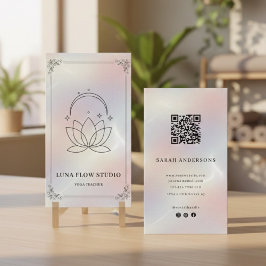 Tarjeta De Visita Minimalist Yoga Studio with QR Code | Holographic