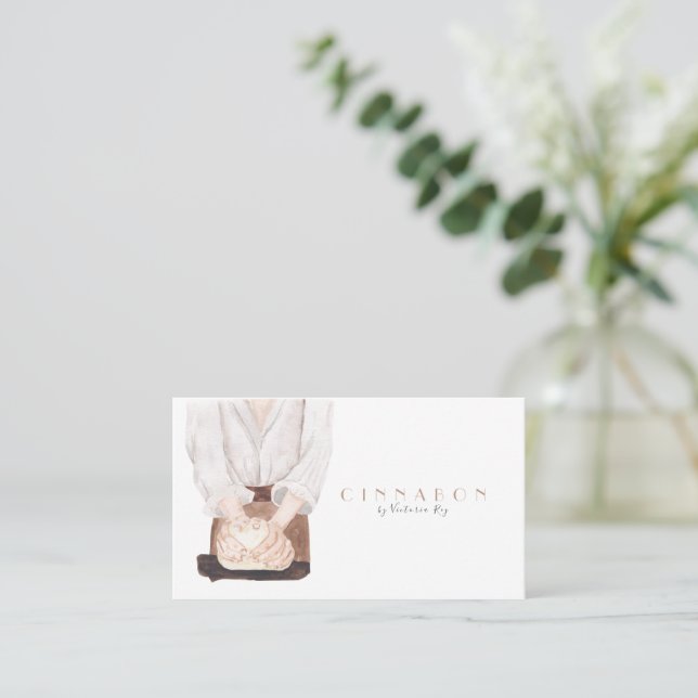 Tarjeta De Visita Minimalista | Acuarela | Panadería | Caterer Busin (Anverso de pie)