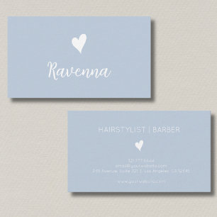 Tarjeta De Visita Minimalista Azul Polvoriento Blanco Corazón Nombre