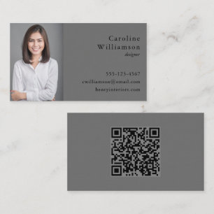 Tarjeta De Visita Minimalista Básico Gris Oscuro Profesional Foto QR