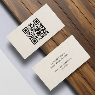 Tarjeta De Visita Minimalista beige natural código QR negro de netwo