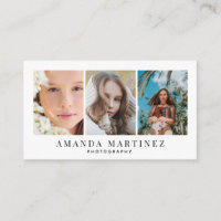 Tarjeta de visita Minimalista blanca de 3 fotograf