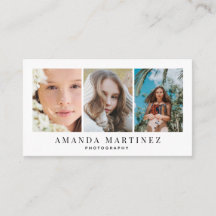 Tarjeta de visita Minimalista blanca de 3 fotograf