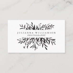 Tarjeta De Visita Minimalista Blanca Negra Botánica Chic Profesional