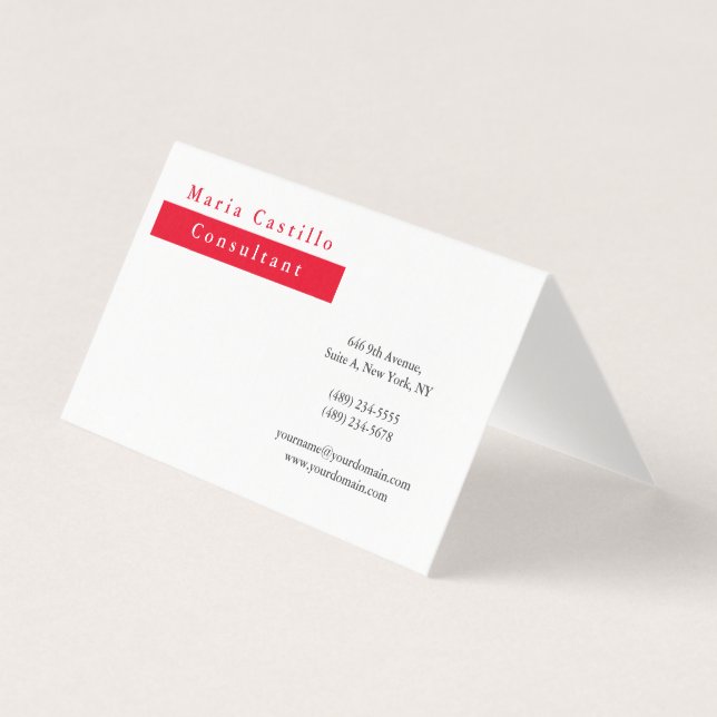 Tarjeta De Visita Minimalista blanco rojo elegante moderno (Anverso)