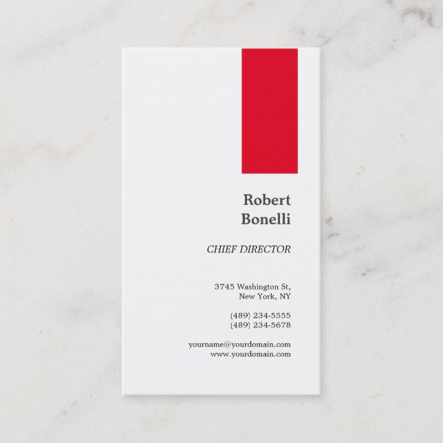 Tarjeta De Visita Minimalista Blanco Rojo Moderno (Anverso)