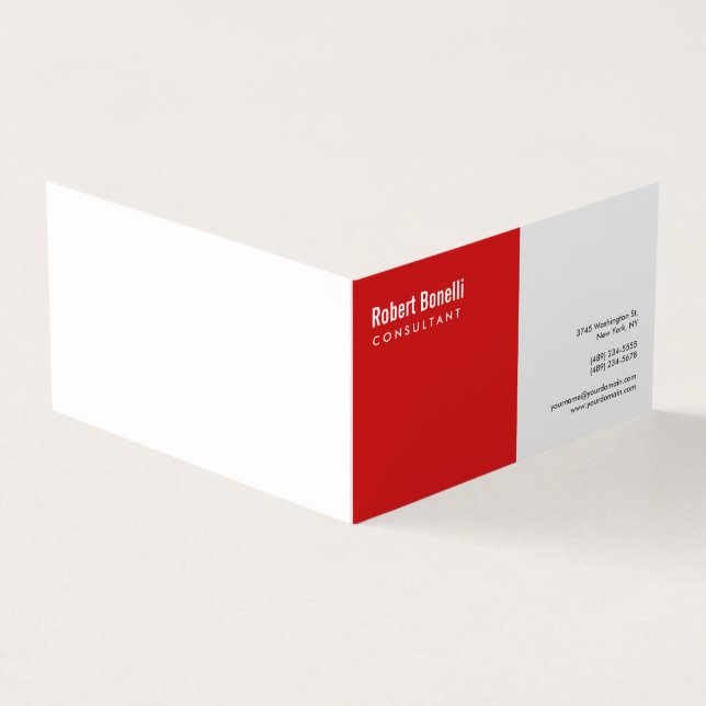 Tarjeta De Visita Minimalista Blanco Rojo Moderno (Exterior)