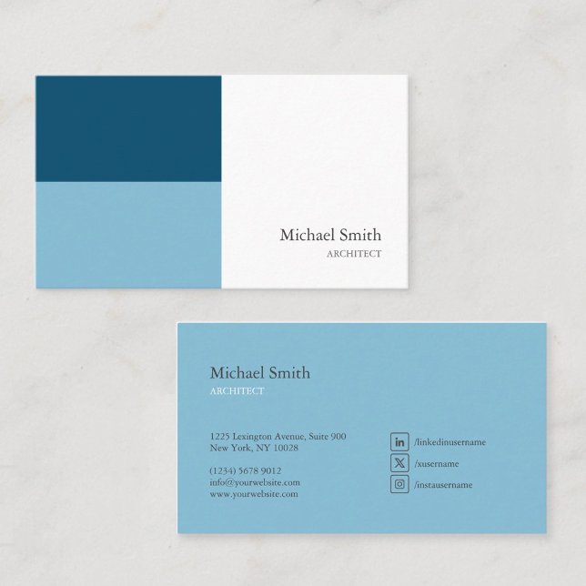 Tarjeta De Visita minimalista bloques geométricos azul elegante (Subido por el creador)