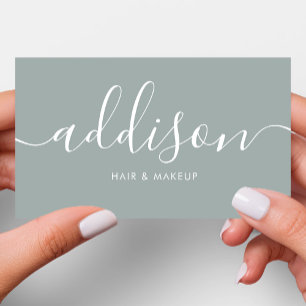 Tarjeta De Visita Minimalista Caligrafía Verde Sage Femenina Moderna
