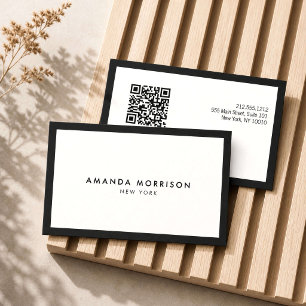 Tarjeta De Visita Minimalista Código QR blanco/negro de lujo en medi