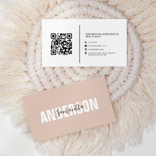 Tarjeta De Visita Minimalista Código QR Boho Beige moderno