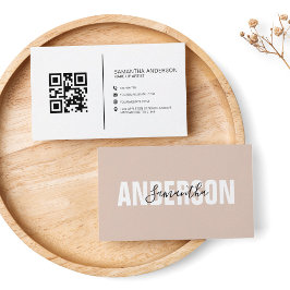 Tarjeta De Visita Minimalista Código QR Boho Beige moderno