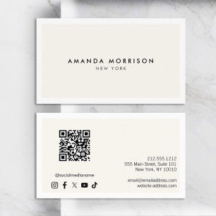 Tarjeta De Visita Minimalista Código QR de lujo blanco/marfil Medios