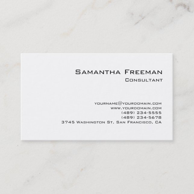 Tarjeta De Visita Minimalista de color blanco puro tradicional (Anverso)