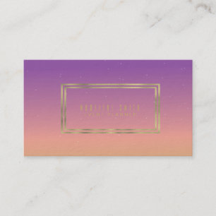 Tarjeta De Visita Minimalista Doble Borde Gradiente de Oro y Púrpura