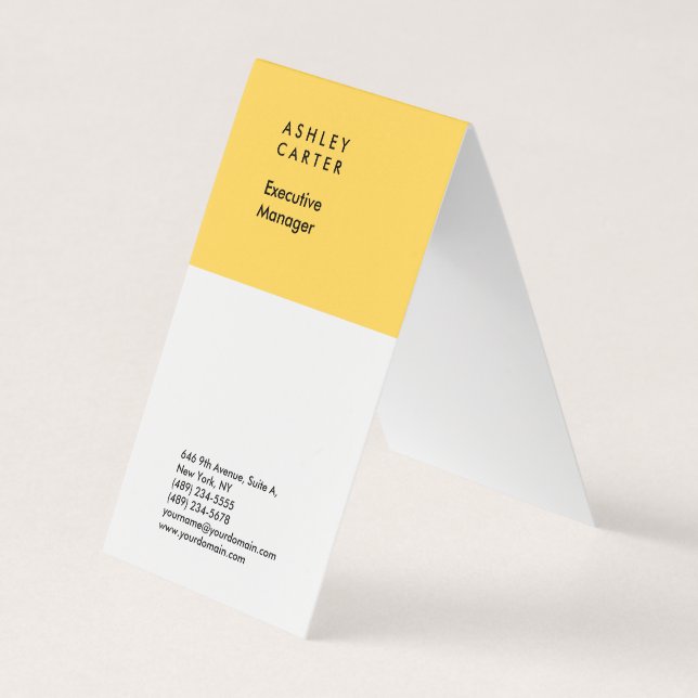 Tarjeta De Visita Minimalista elegante amarillo blanco (Anverso)