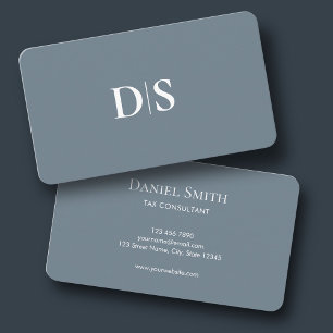 Tarjeta De Visita Minimalista Elegante Azul Polvoriento Inicial Corp