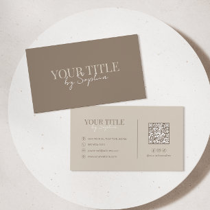 Tarjeta De Visita Minimalista Elegante Moderno Beige Marrón Neutro