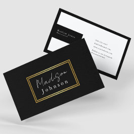 Tarjeta De Visita Minimalista elegante negro y dorado