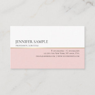 Tarjeta De Visita Minimalista estilo rosa dorado blanco moderno llan