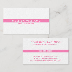 Tarjeta De Visita Minimalista franja delgada rosa sobre blanco