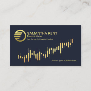 Tarjeta De Visita Minimalista Gold Investment Graph Financial Adviso