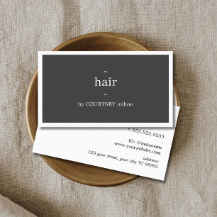 Tarjeta De Visita Minimalista Gris Oscuro Blanco Estilista de Pelo 