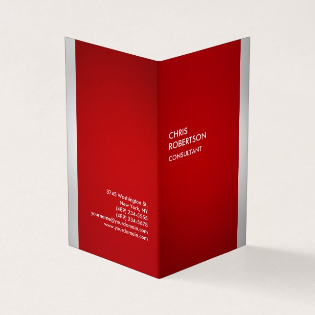 Tarjeta De Visita Minimalista gris rojo vertical moderno (Exterior)