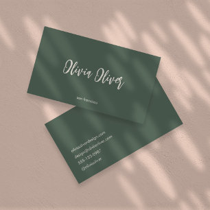 Tarjeta De Visita Minimalista guion caligrafía chic moderna verde os