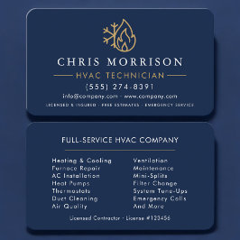 Tarjeta De Visita Minimalista HVAC Azul Marino Dorado Moderno