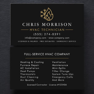 Tarjeta De Visita Minimalista HVAC Negro Oro Moderno