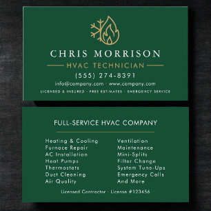 Tarjeta De Visita Minimalista HVAC Verde Oro Moderno