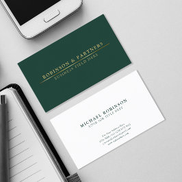 Tarjeta De Visita Minimalista | Línea de oro | Verde oscuro elegante