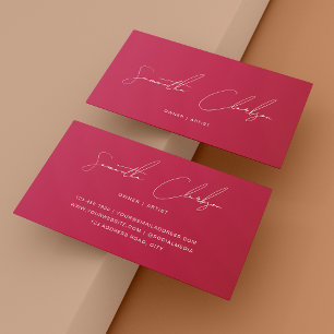 Tarjeta De Visita Minimalista Magenta Rosa Brillante Escritura a Man