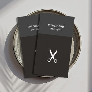 Tarjeta De Visita Minimalista Manly Gris White Scissor Hair Stylist