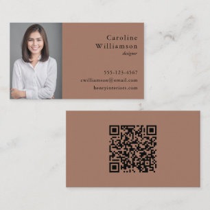 Tarjeta De Visita Minimalista Mocha Marrón Profesional Foto QR Básic