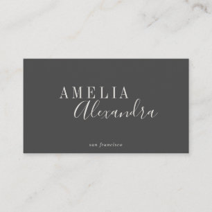 Tarjeta De Visita Minimalista Moderno Blanco Negro Script Bold Chic